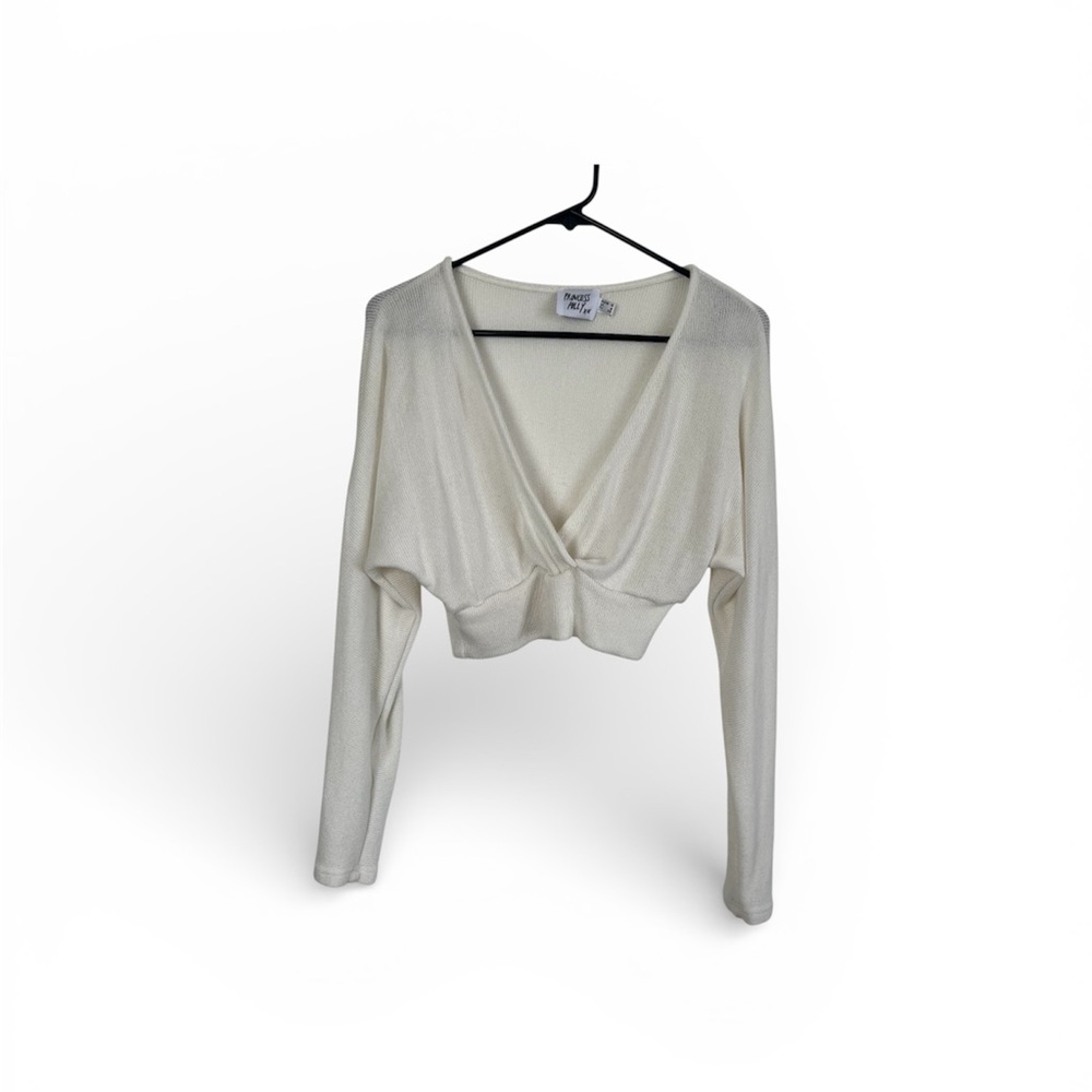 Princess Polly Cream Long Sleeve Crop Top Size 6